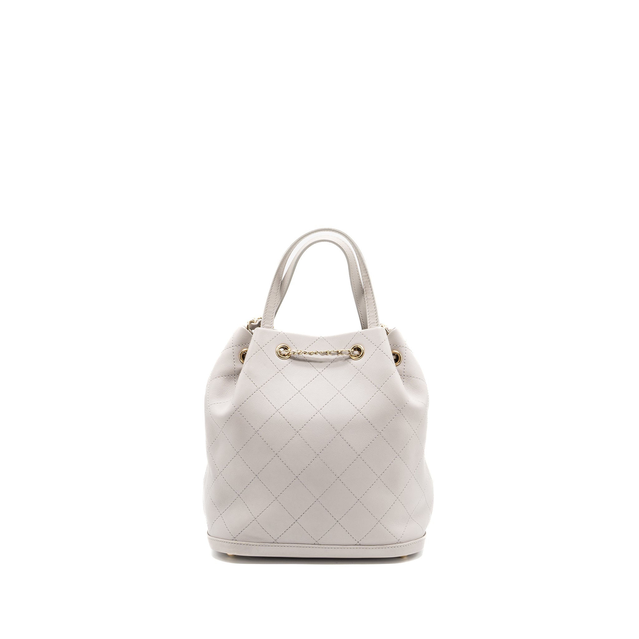 Chanel quilted bucket bag lambskin grey L