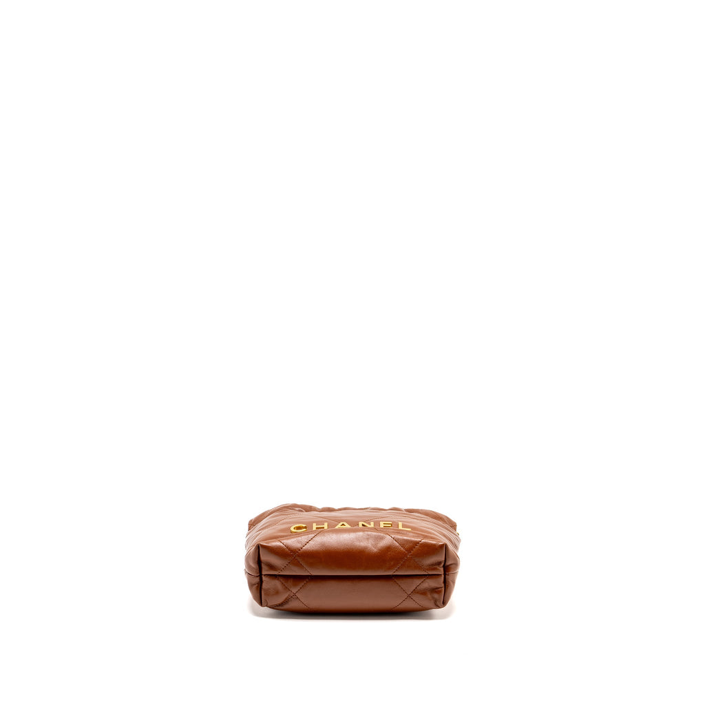 Chanel Mini 22 Bag Shiny Calfskin Dark Beige  (microchip)