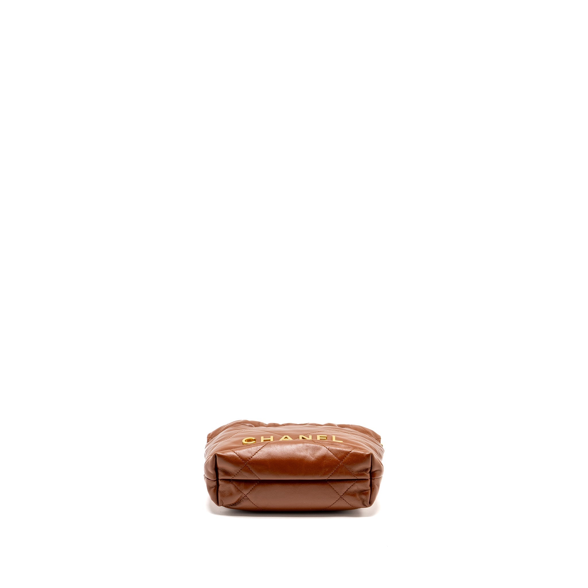 Chanel Mini 22 Bag Shiny Calfskin Dark Beige  (microchip)