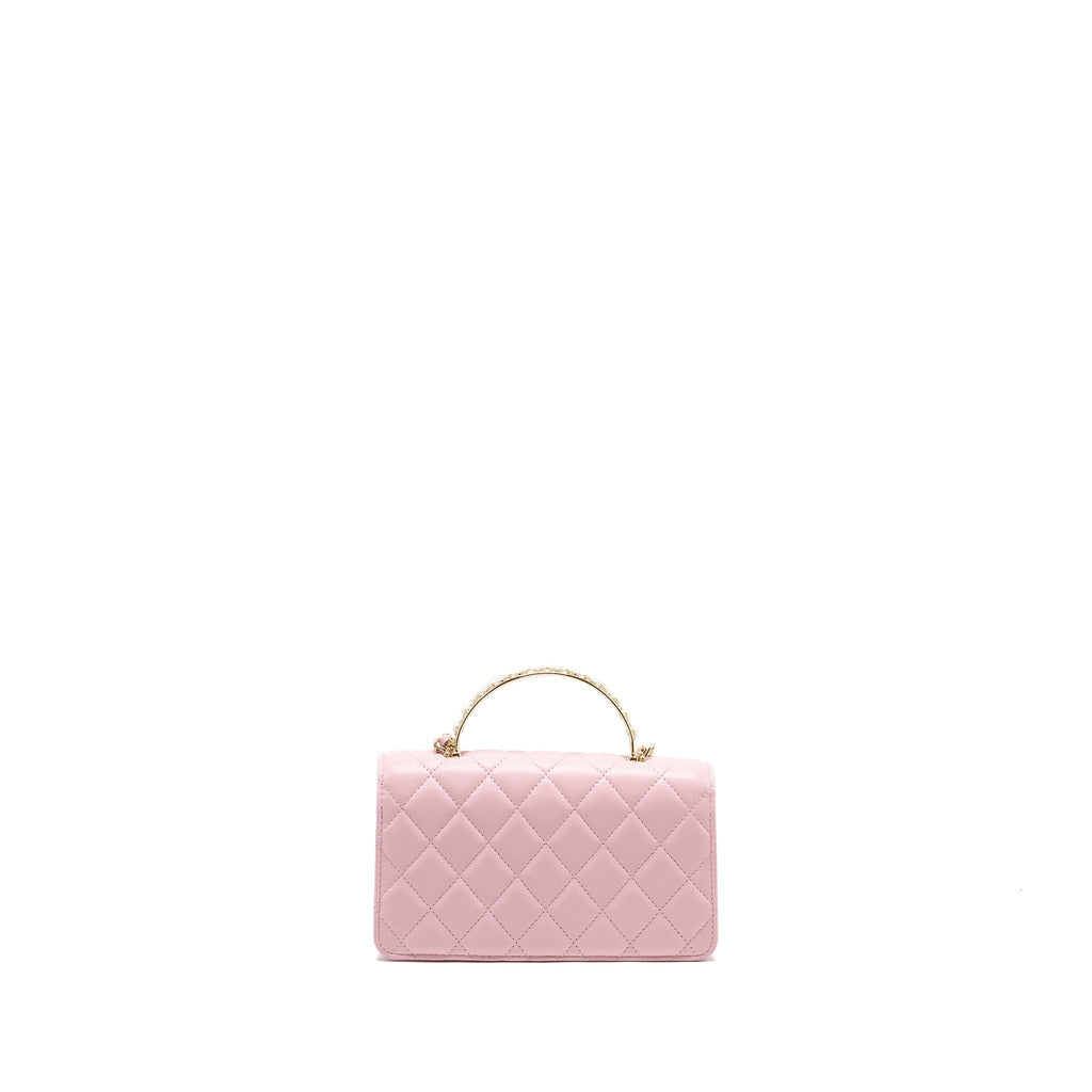 Chanel Pearl Detailed Top Handel Wallet On Chain Lambskin Pink L (Microchip)