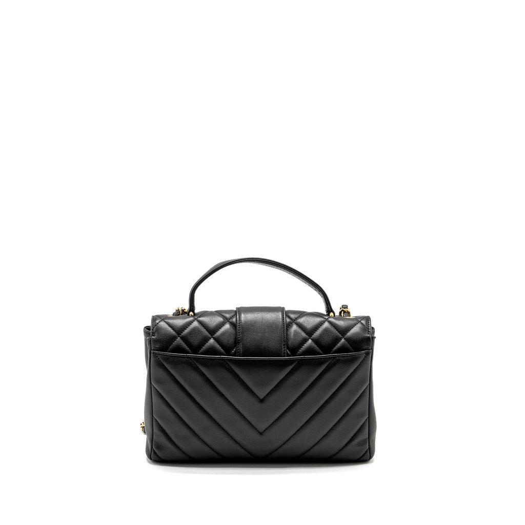 Chanel 19B In The City Top Handle Flap Bag Quilted Chevron Calfskin Black