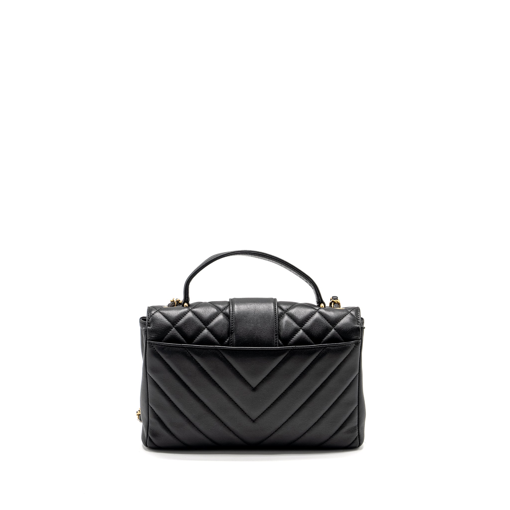 Chanel 19B In The City Top Handle Flap Bag Quilted Chevron Calfskin Black
