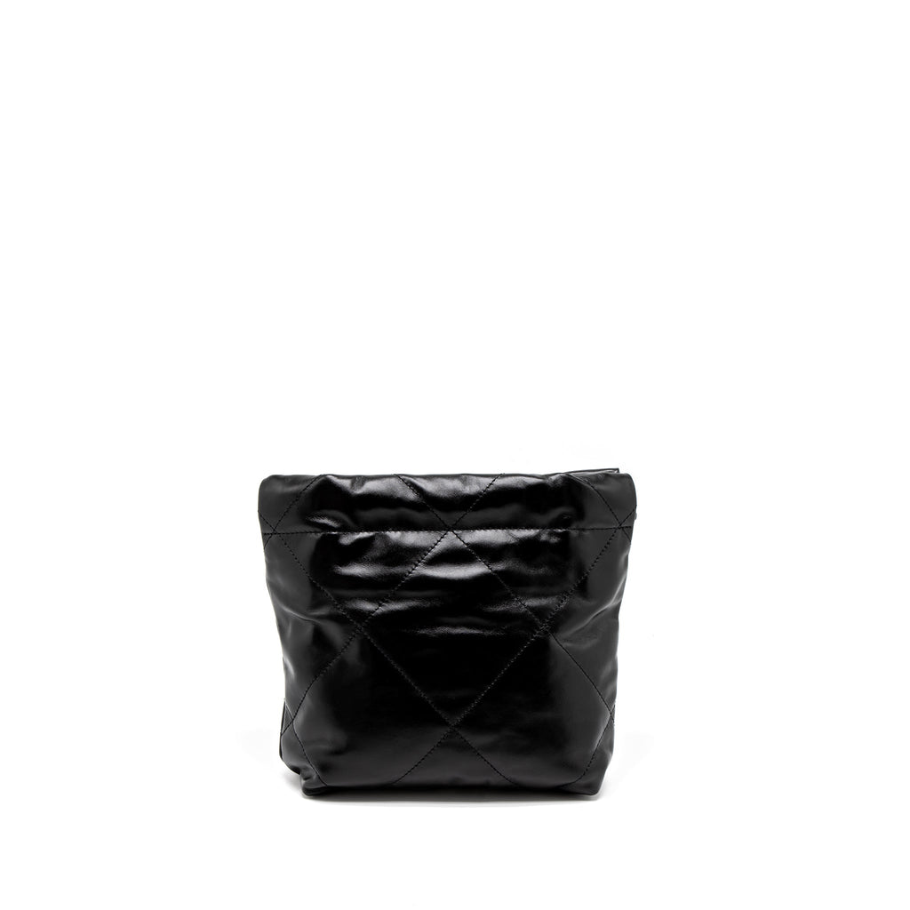 Chanel 23s Mini 22 Bag Shiny Calfskin Black Brushed  (Microchip)