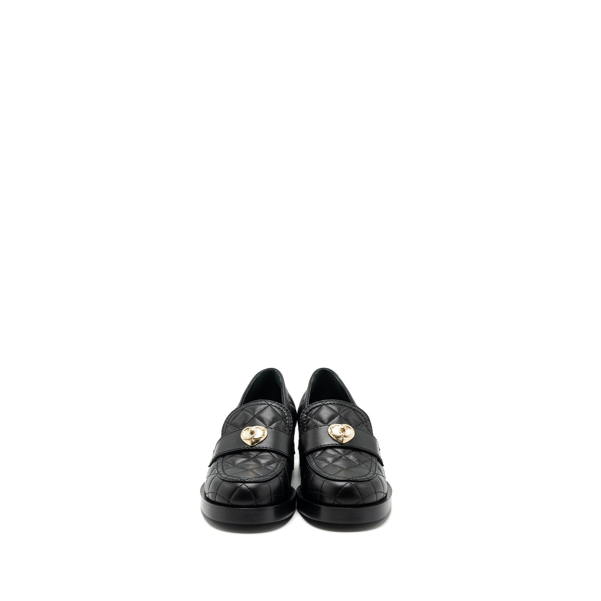 Chanel size 37 heart rock loafers leather black L