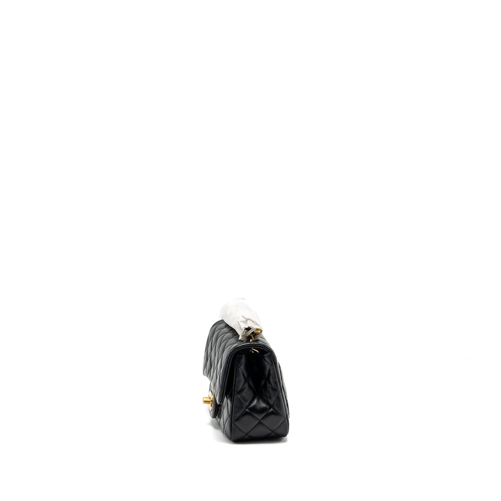 Chanel pearl crush mini square flap bag lambskin black  (microchip)