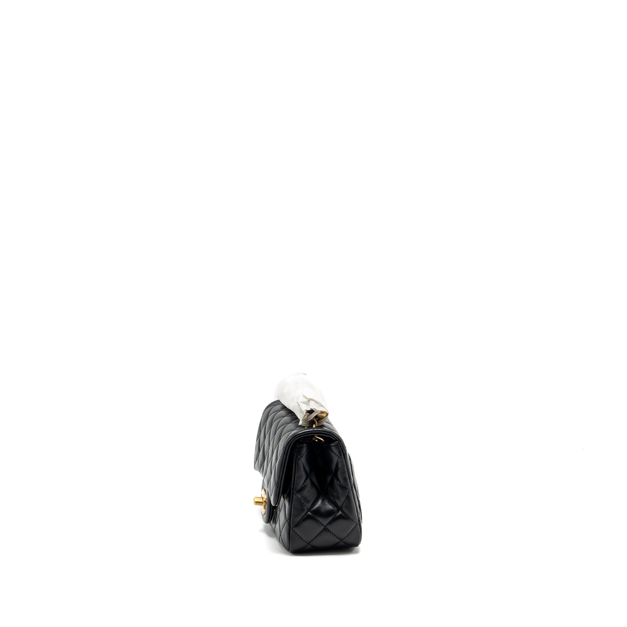 Chanel pearl crush mini square flap bag lambskin black  (microchip)