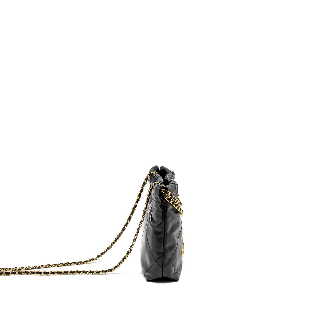 Chanel 23K Mini 22 Bag Shiny Calfskin Black  (Microchip)