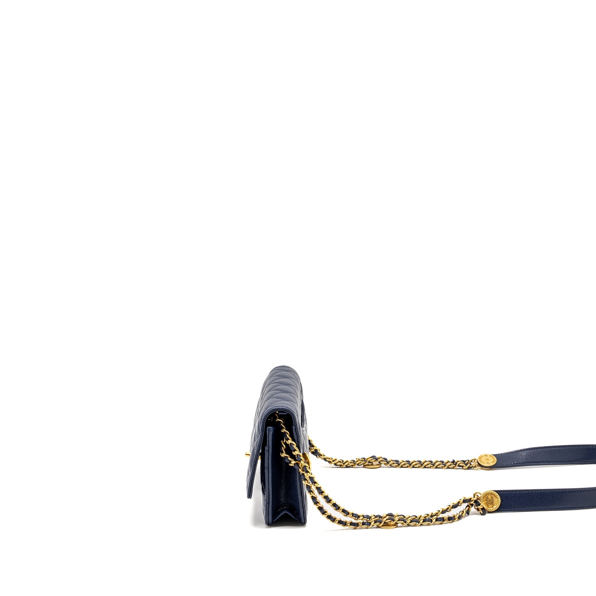 Chanel 22A Twist Your Button Wallet on Chain Caviar Navy  (Microchip)