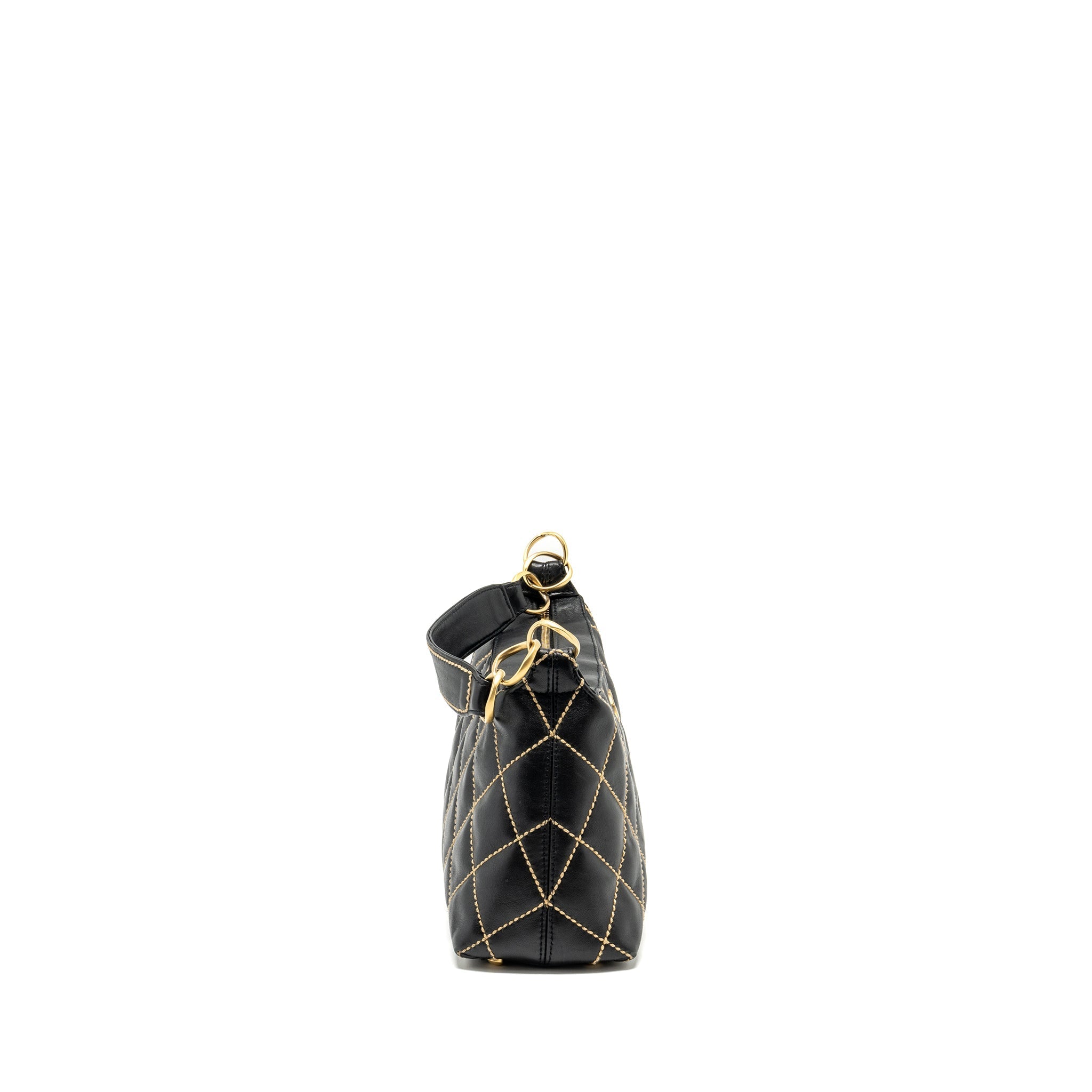 Chanel vintage quilted zip shoulder bag calfskin black