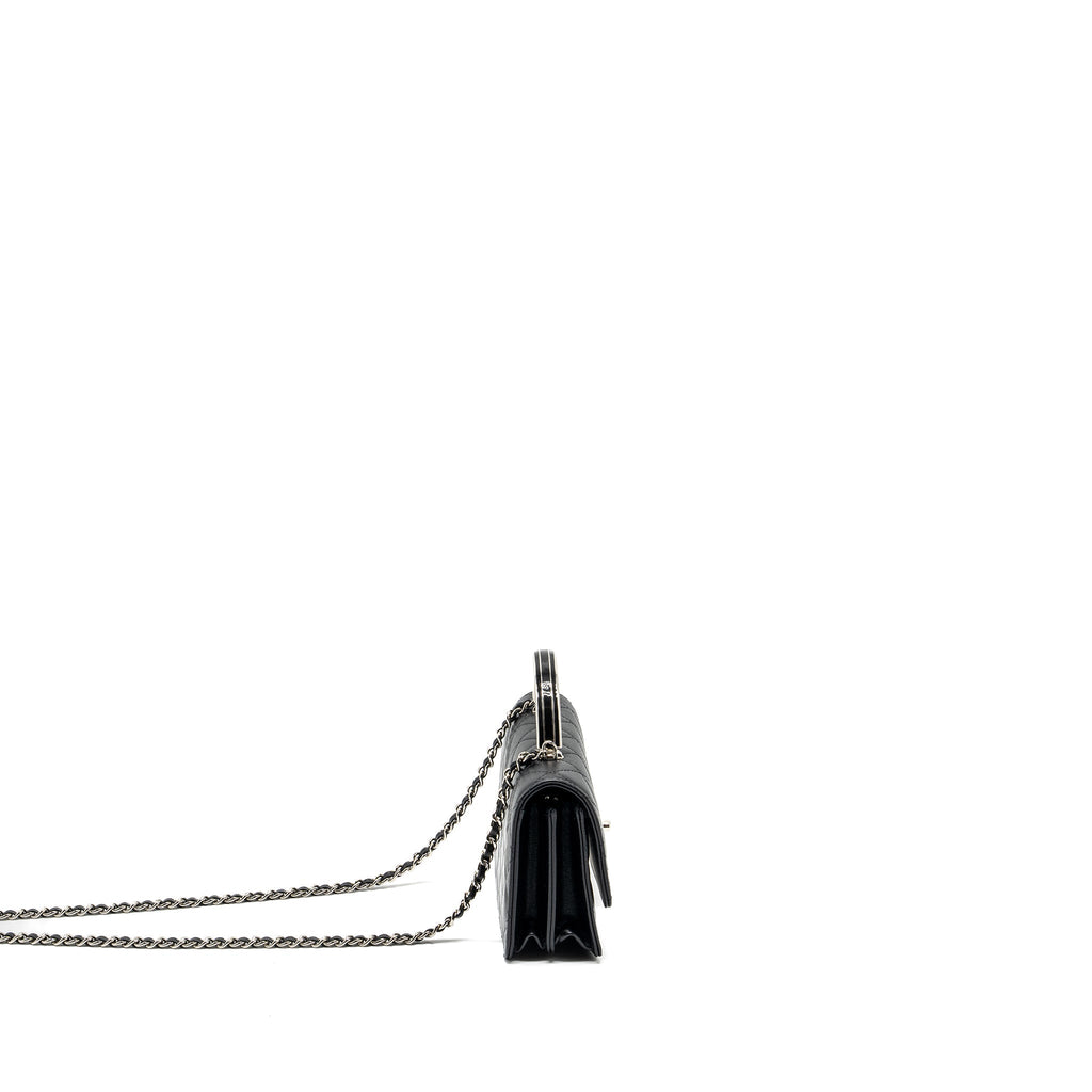 Chanel Top Handle Mini Wallet On Chain Flap Bag Lambskin Black  (Microchip)