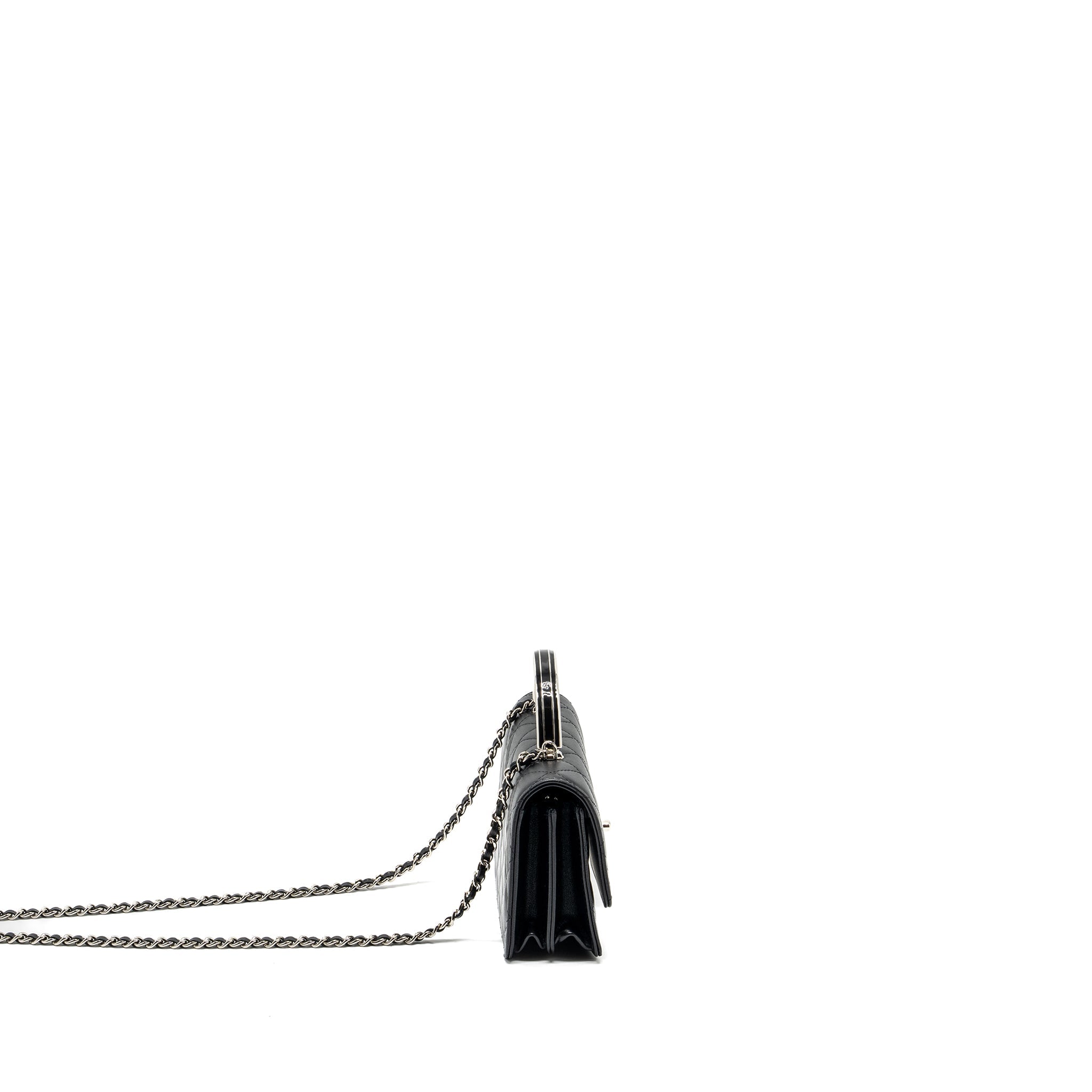 Chanel Top Handle Mini Wallet On Chain Flap Bag Lambskin Black  (Microchip)