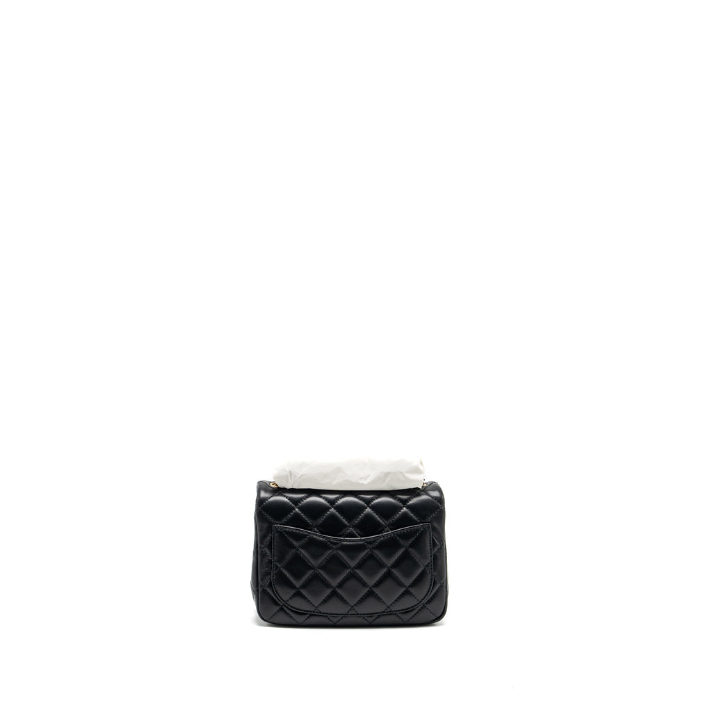 Chanel pearl crush mini square flap bag lambskin black  (microchip)