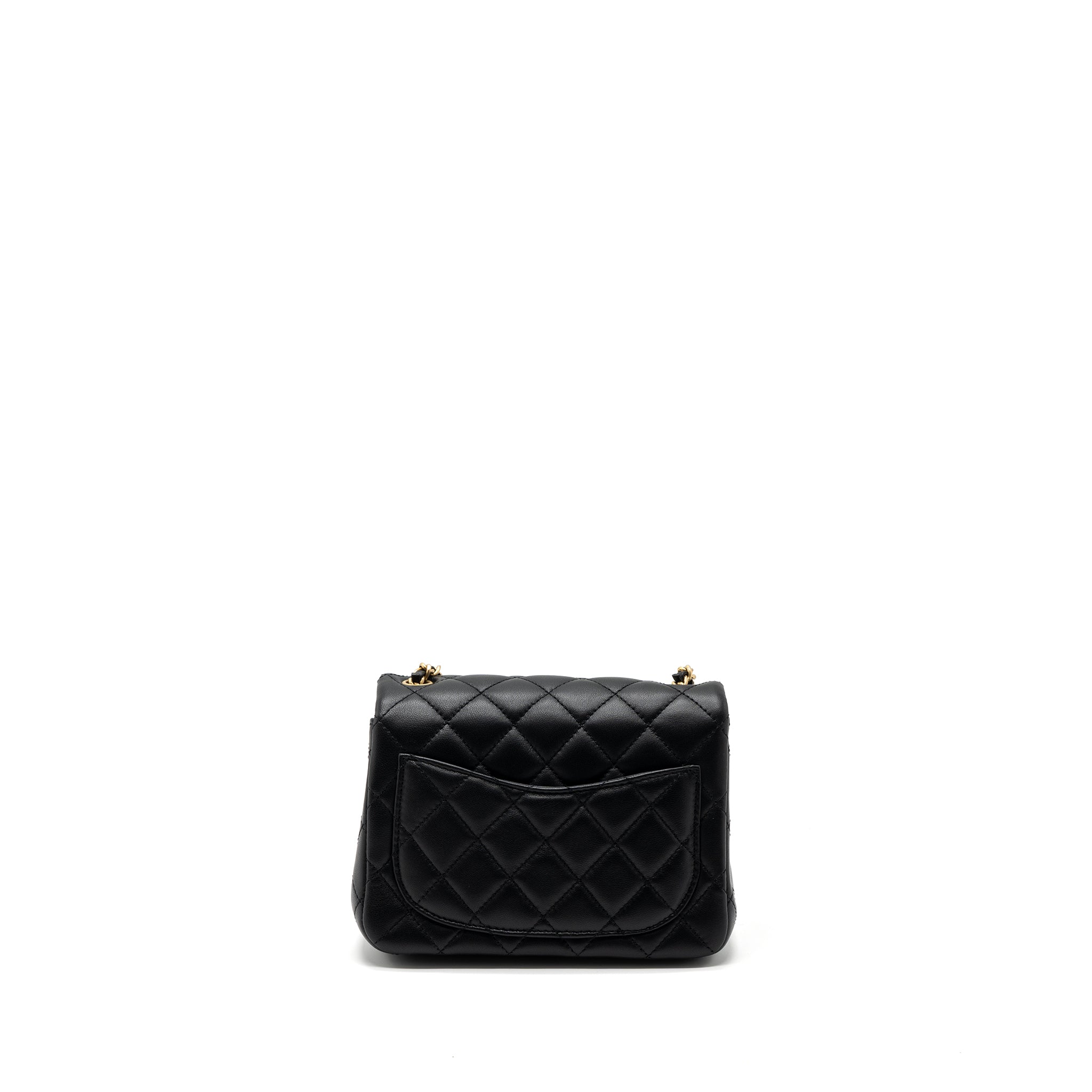 Chanel 23K pearl crush mini square flap bag lambskin black  (microchip)
