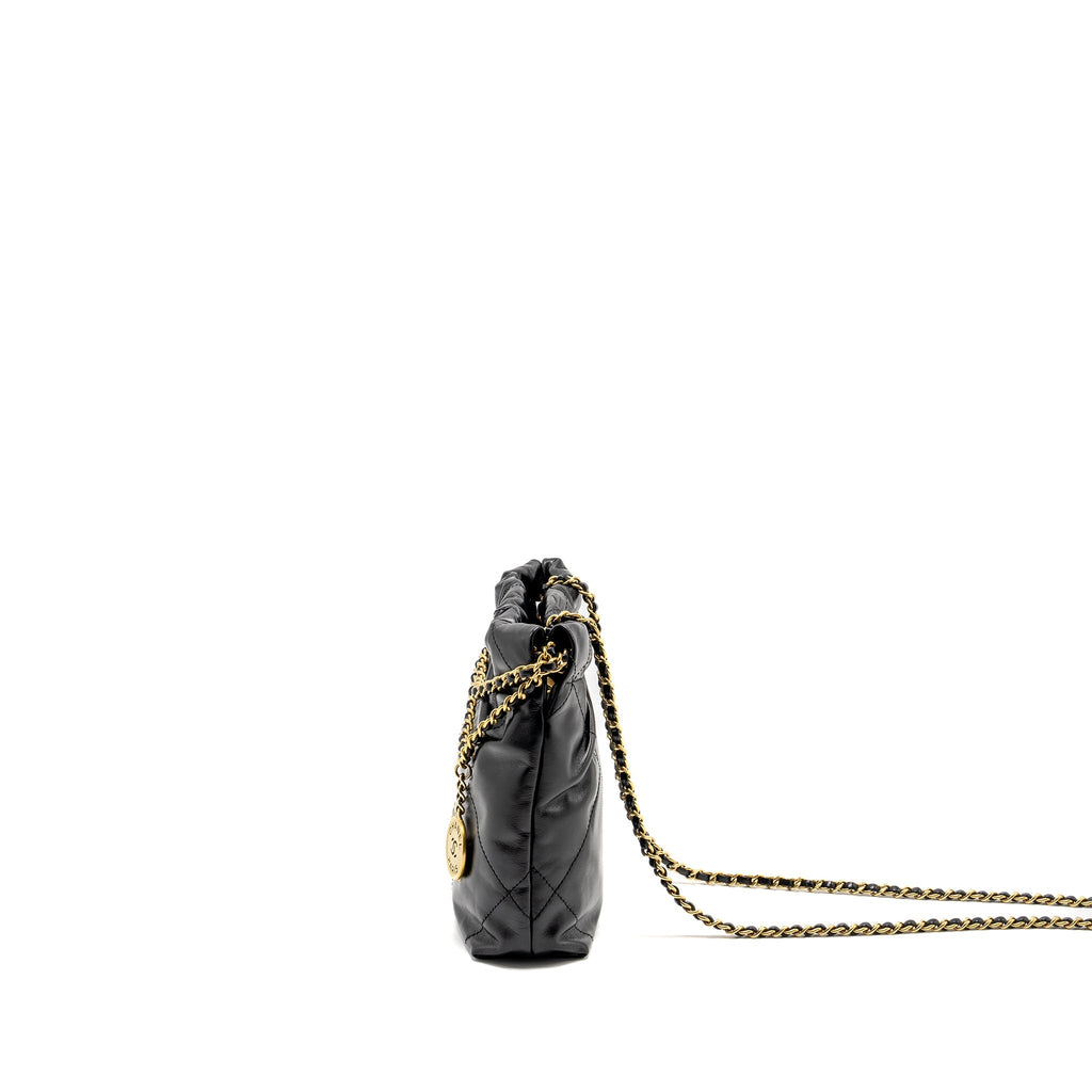 Chanel 23K Mini 22 Bag Shiny Calfskin Black  (Microchip)