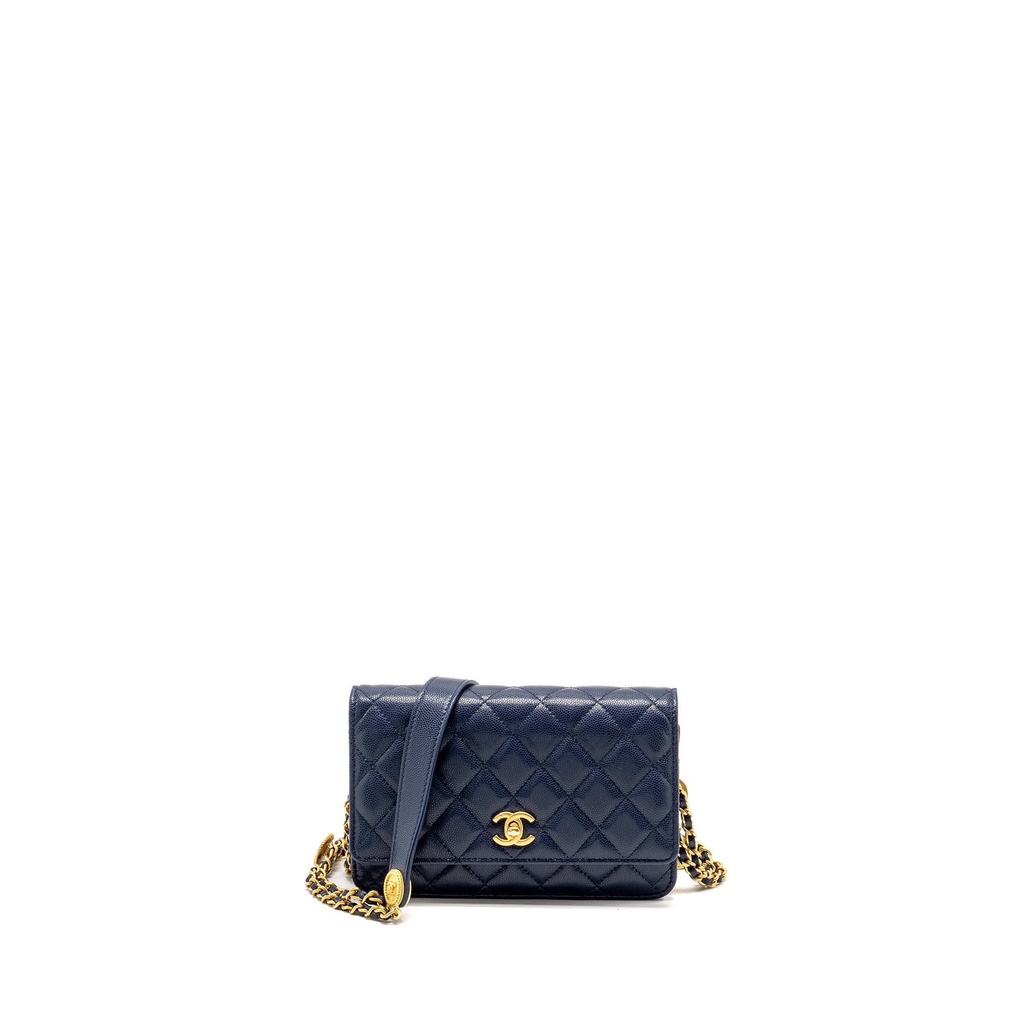 Chanel 22A Twist Your Button Wallet on Chain Caviar Navy  (Microchip)