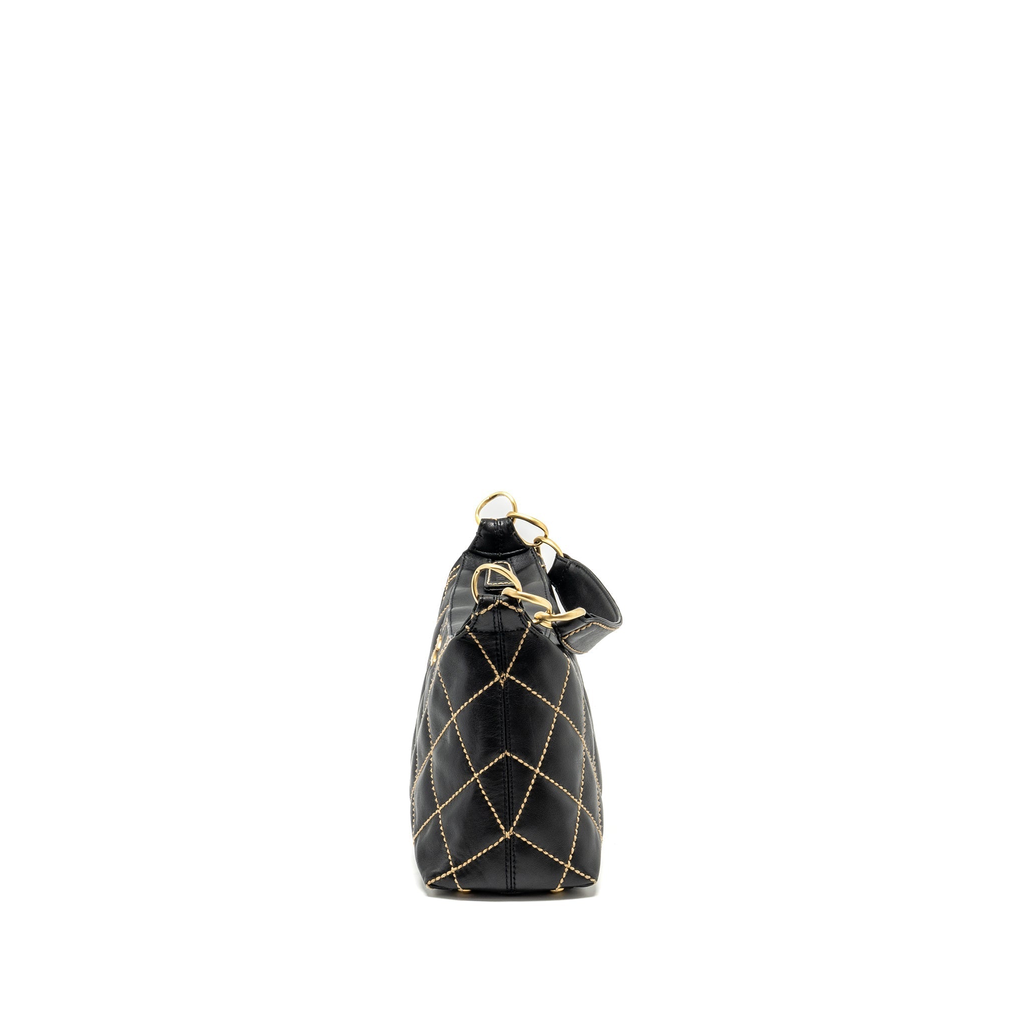 Chanel vintage quilted zip shoulder bag calfskin black