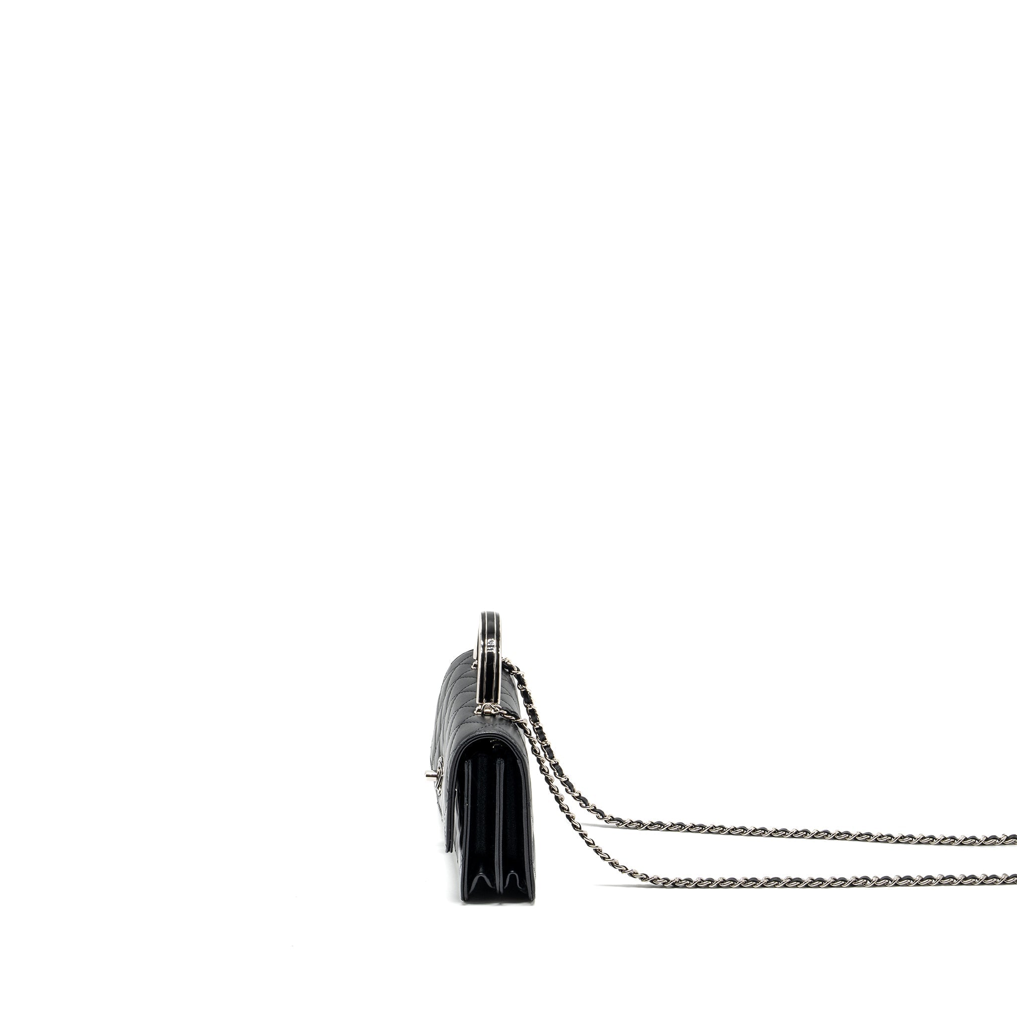 Chanel Top Handle Mini Wallet On Chain Flap Bag Lambskin Black  (Microchip)