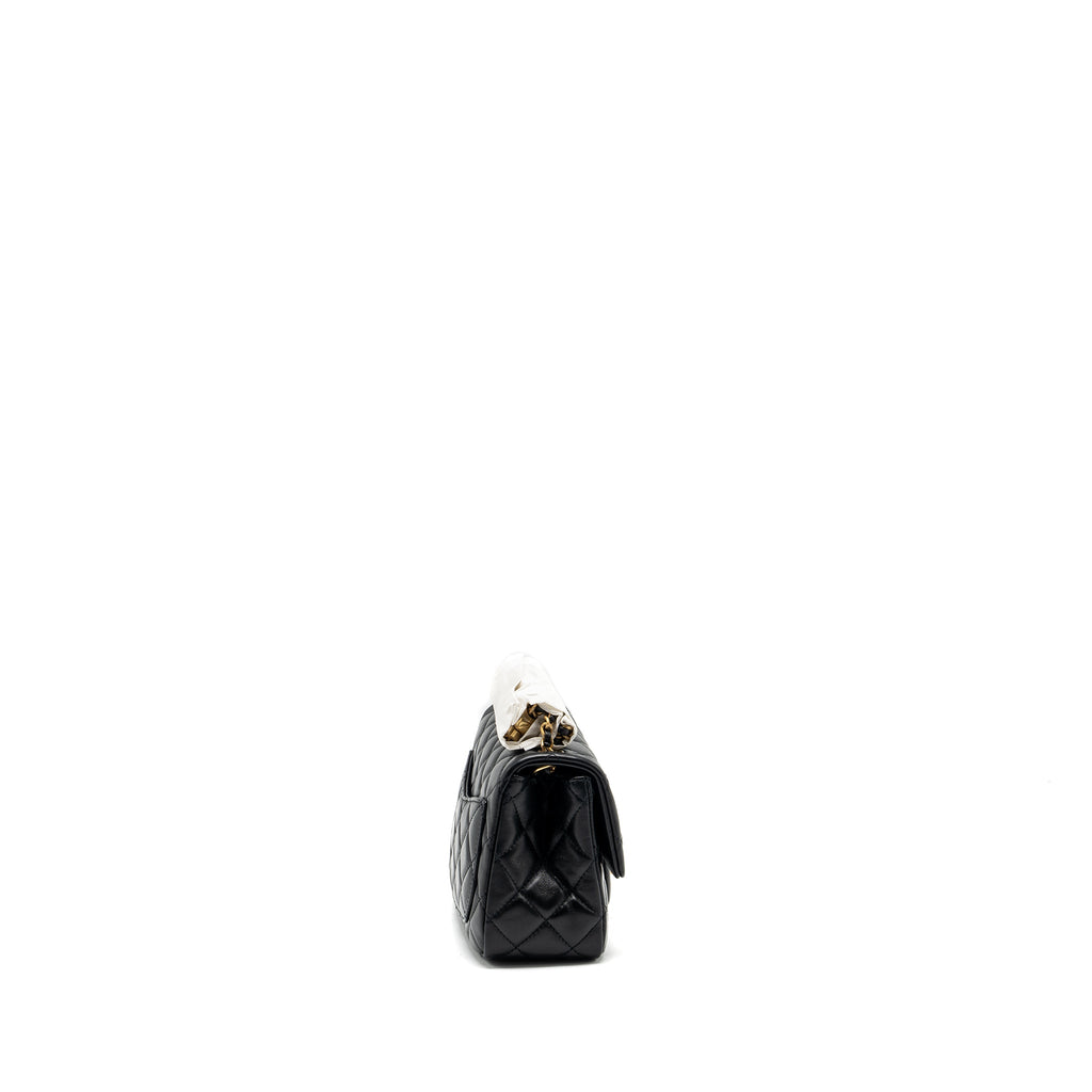 Chanel pearl crush mini square flap bag lambskin black  (microchip)