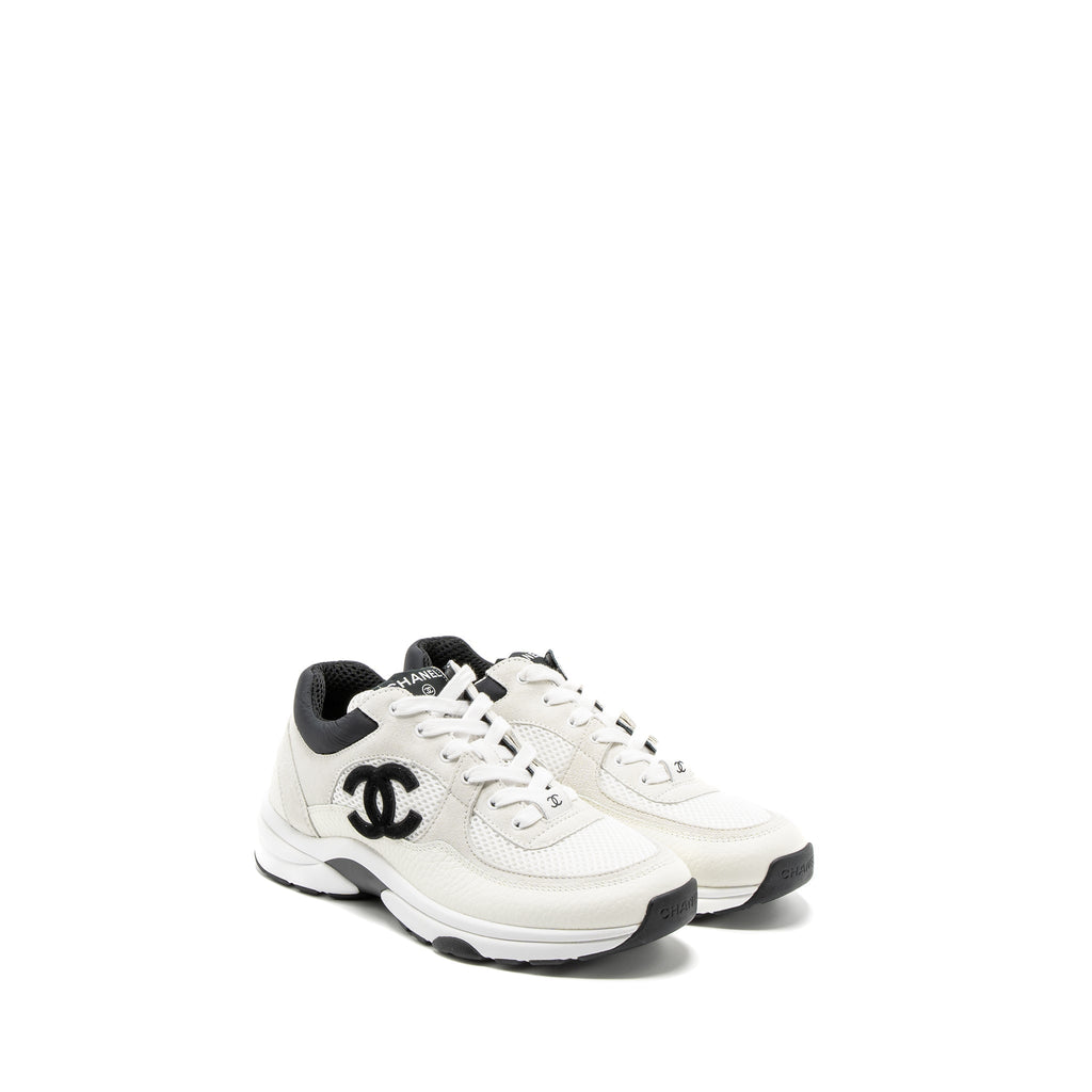 Chanel Size 38 Trainers Suede/Calfskin Black/White