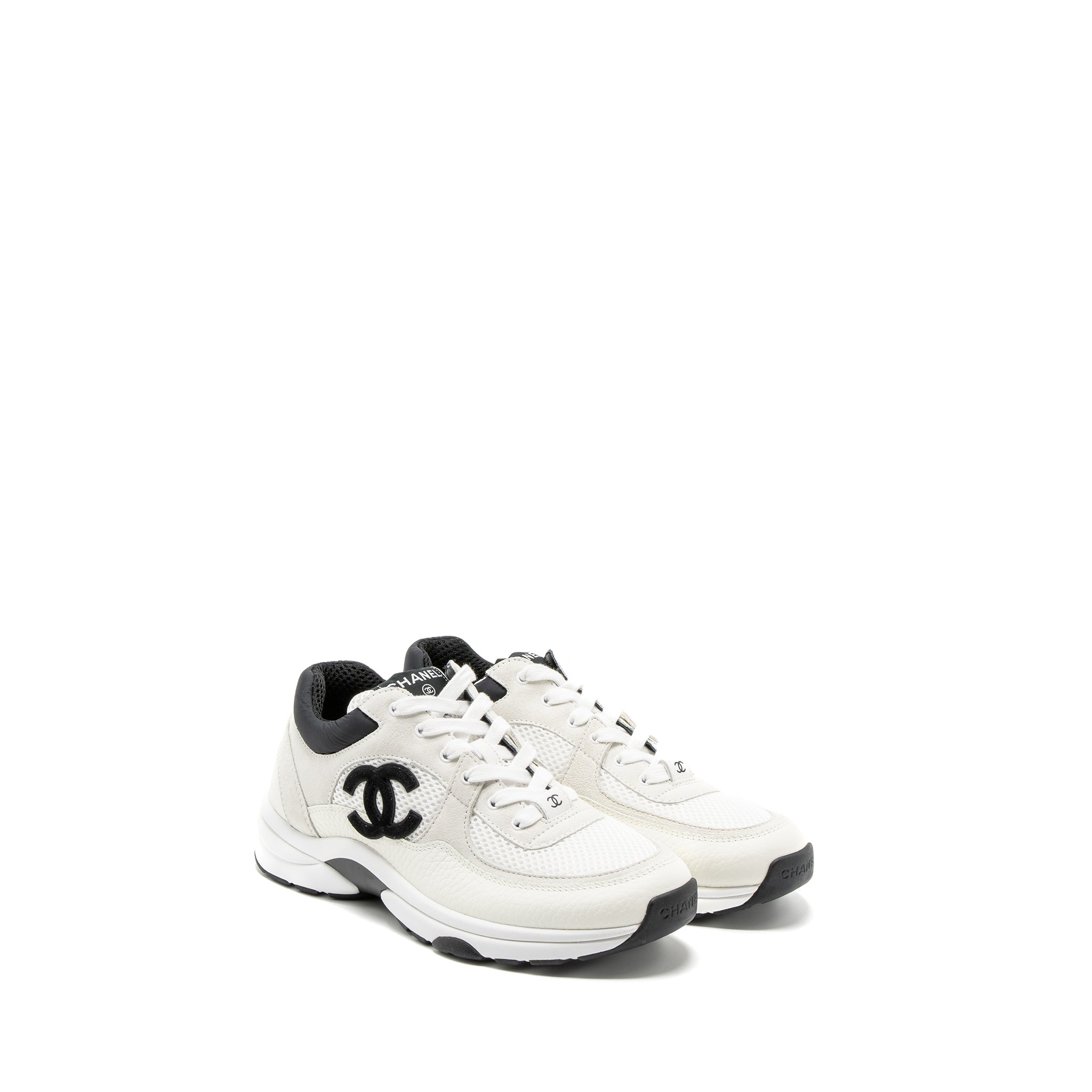 Chanel Size 38 Trainers Suede/Calfskin Black/White