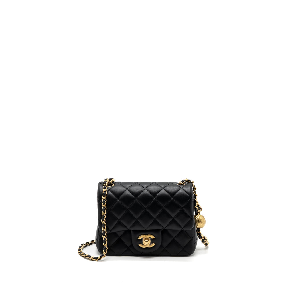 Chanel 23K pearl crush mini square flap bag lambskin black  (microchip)