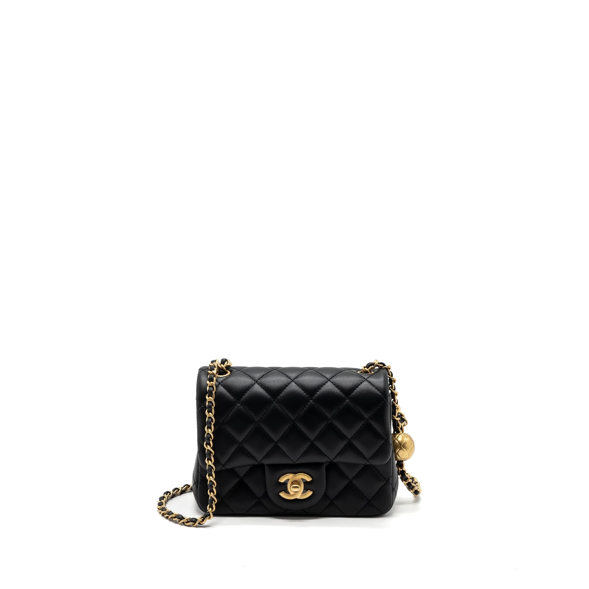 Chanel 23K pearl crush mini square flap bag lambskin black  (microchip)