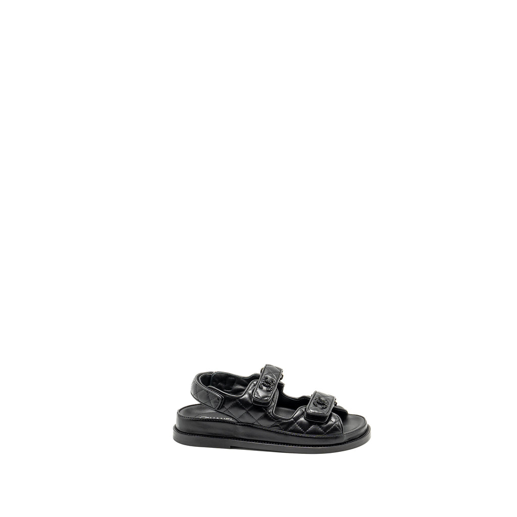 Chanel Size 36 Dad Sandals Lambskin So Black