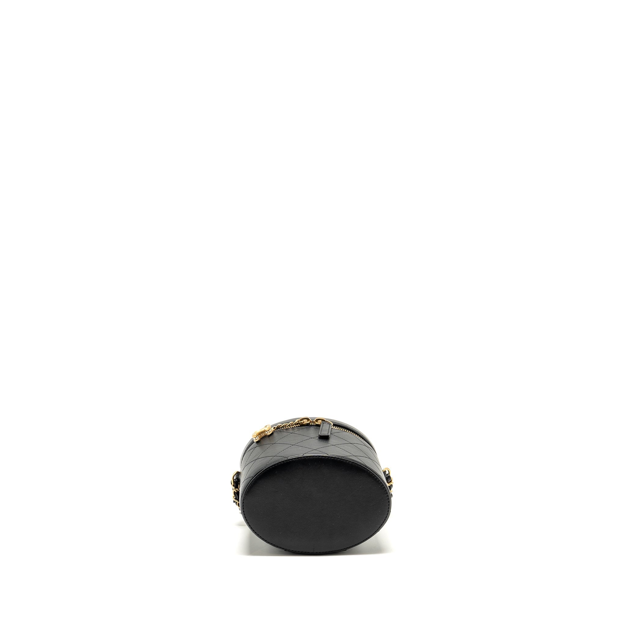 Chanel Pearl Letter Logo Detailed Vanity Case Calfskin Black