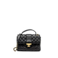 Chanel 19B In The City Top Handle Flap Bag Quilted Chevron Calfskin Black