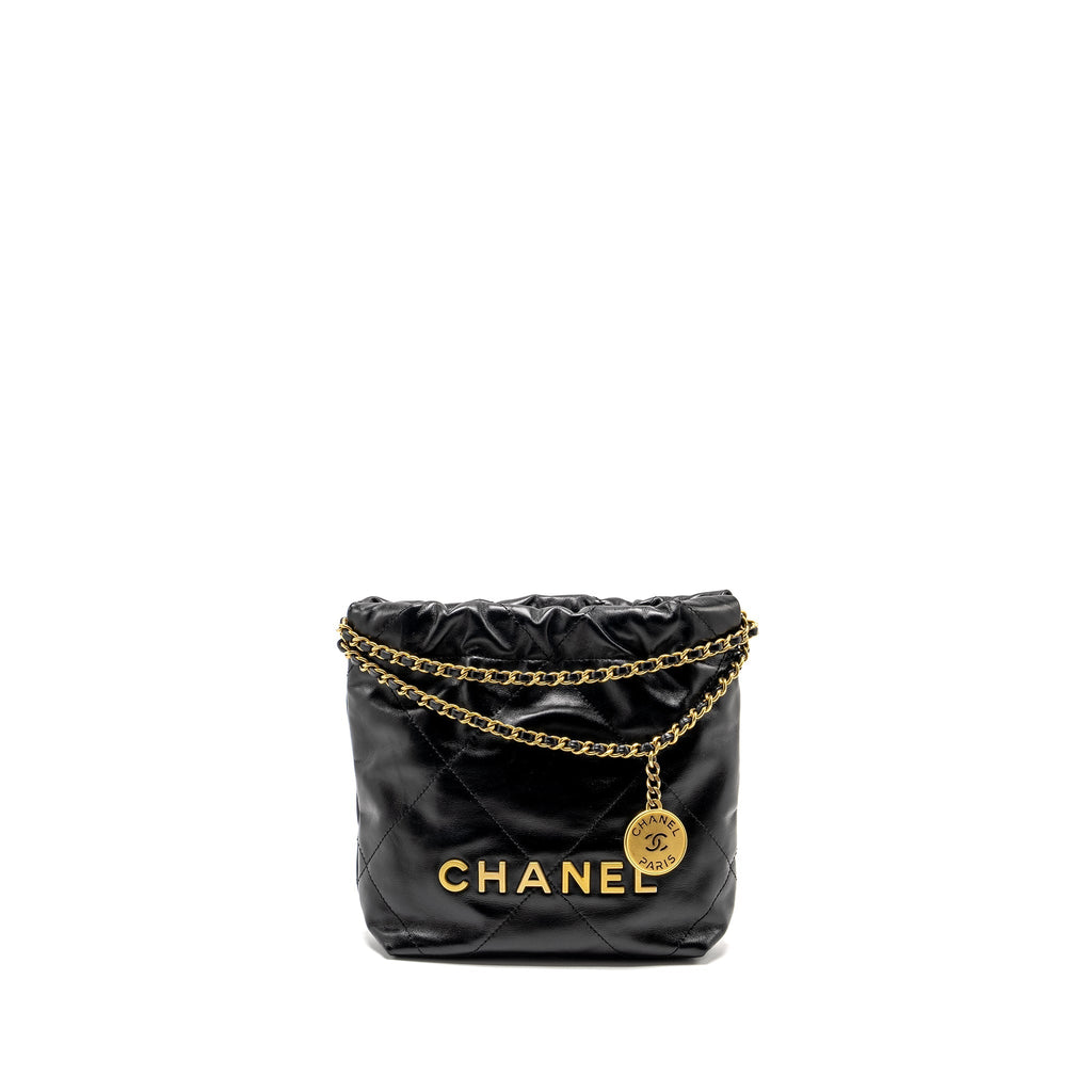 Chanel 23K Mini 22 Bag Shiny Calfskin Black  (Microchip)