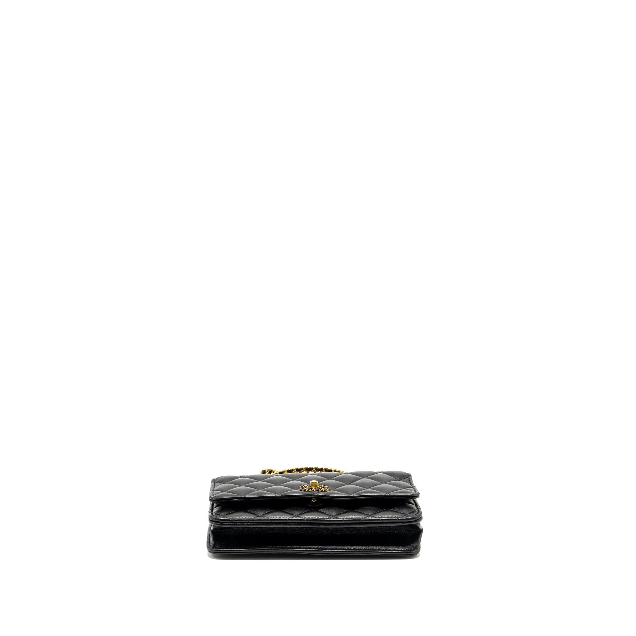 Chanel Letter Logo Top Handle Wallet On Chain Lambskin Black  (Microchip)