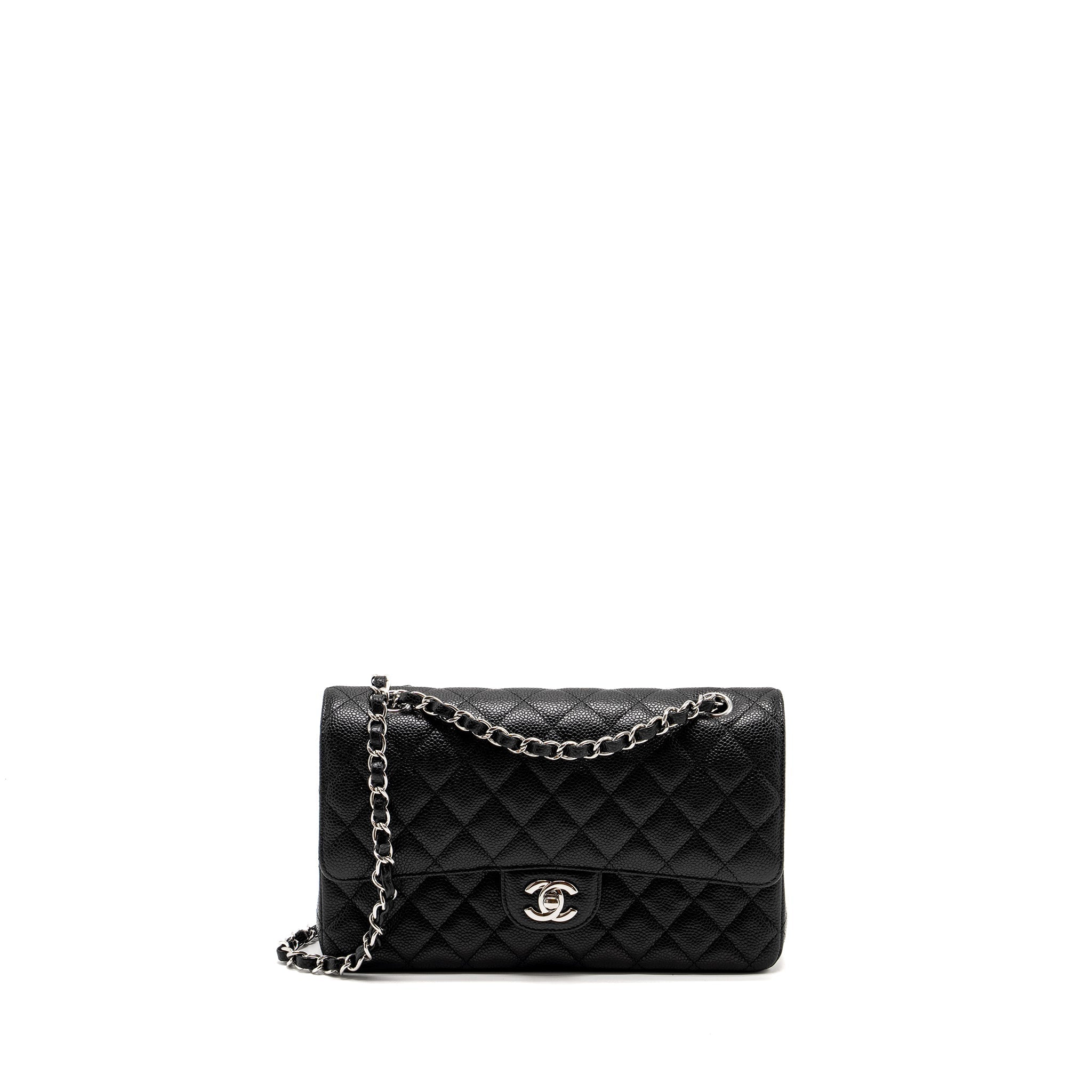CHANEL Medium Classic Double Flap Bag Caviar Black  (Microchip)