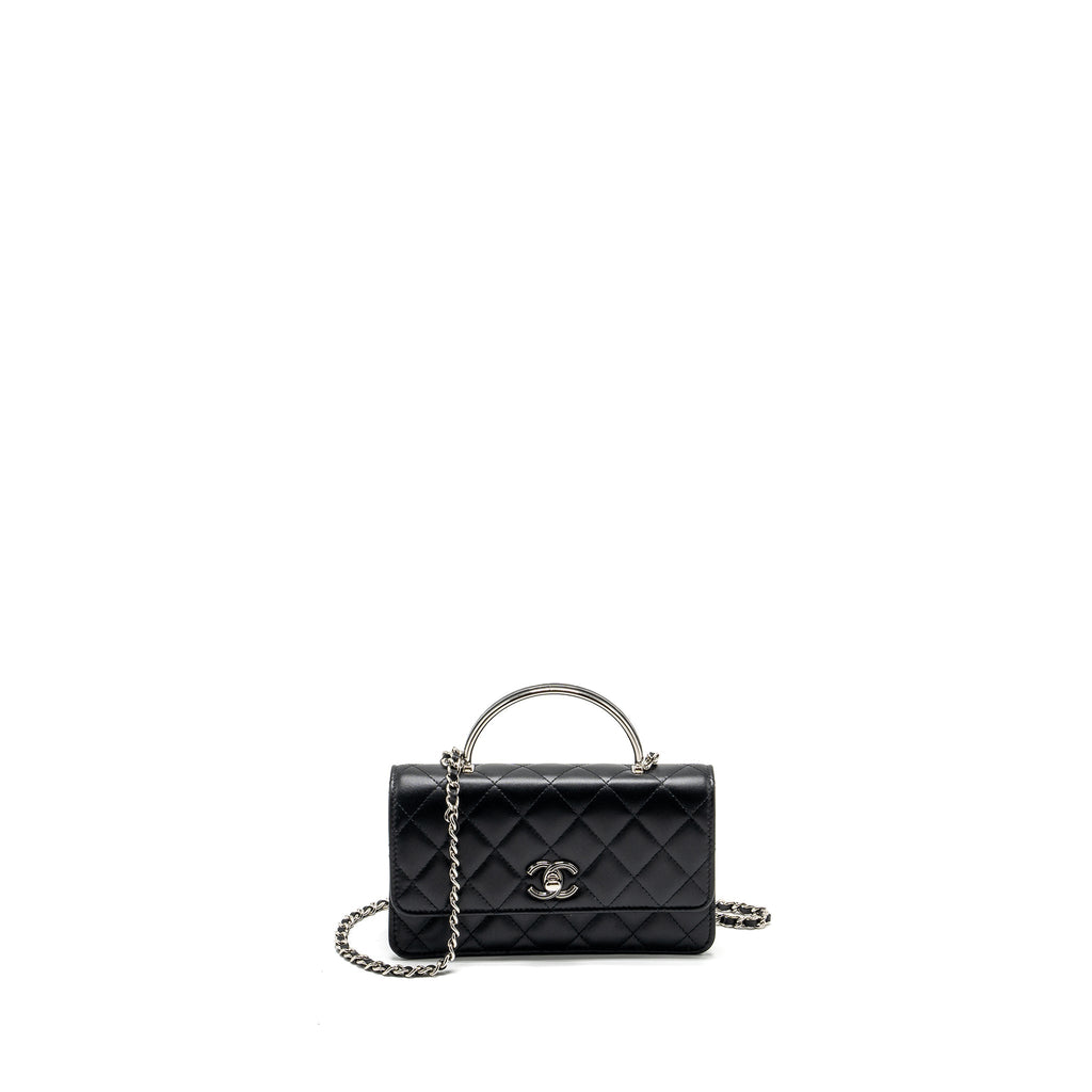 Chanel Top Handle Mini Wallet On Chain Flap Bag Lambskin Black  (Microchip)