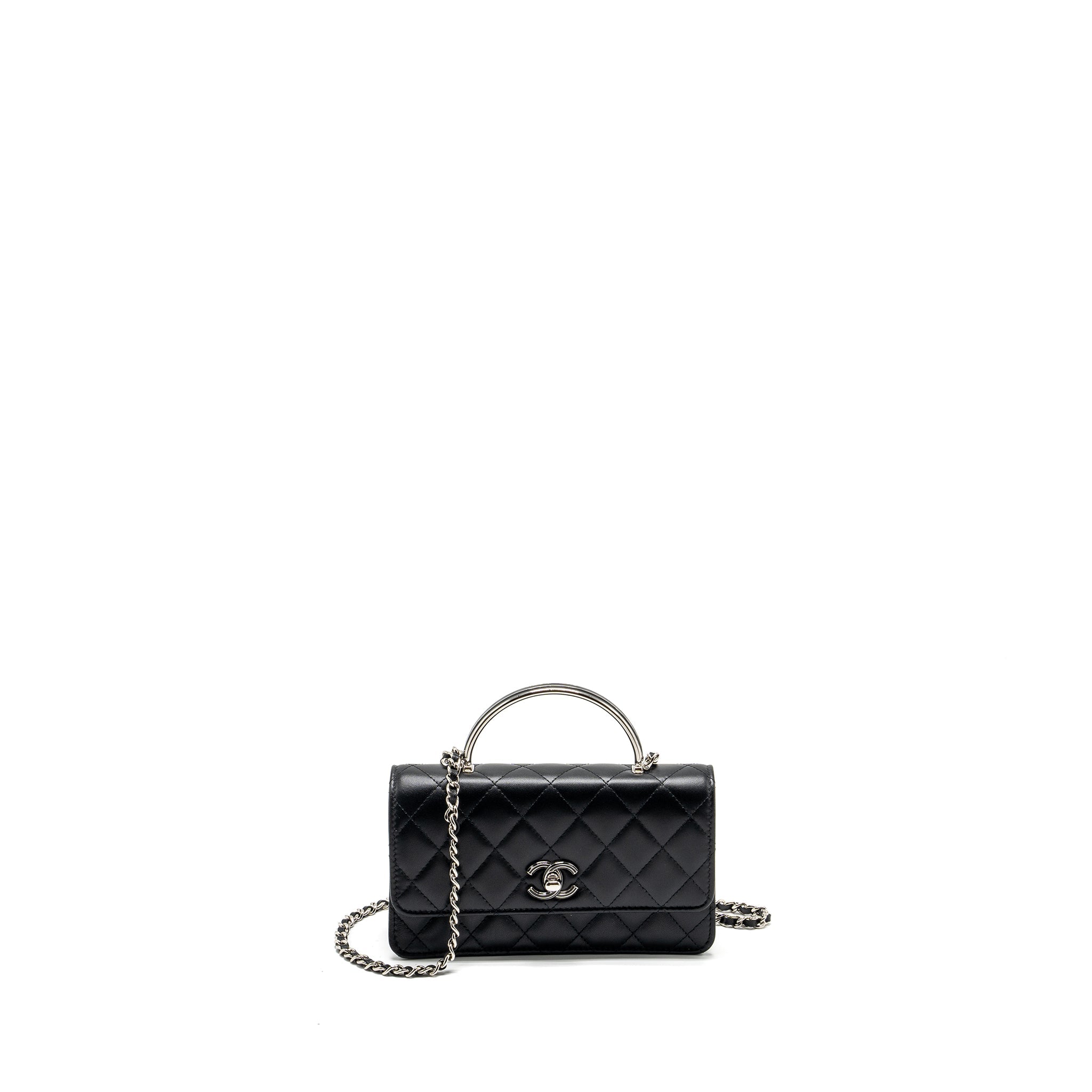 Chanel Top Handle Mini Wallet On Chain Flap Bag Lambskin Black  (Microchip)