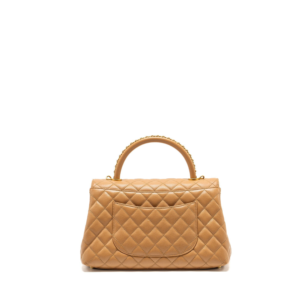 Chanel Medium Coco Handle Caviar Dark Beige  (microchip)