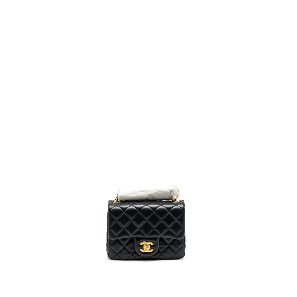 Chanel pearl crush mini square flap bag lambskin black  (microchip)