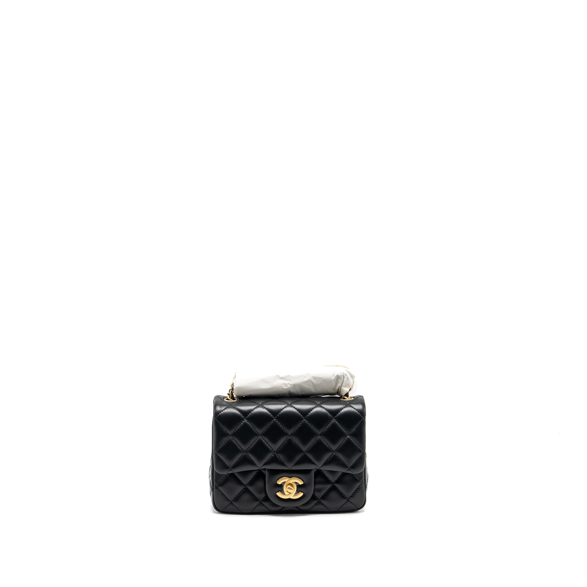 Chanel pearl crush mini square flap bag lambskin black  (microchip)