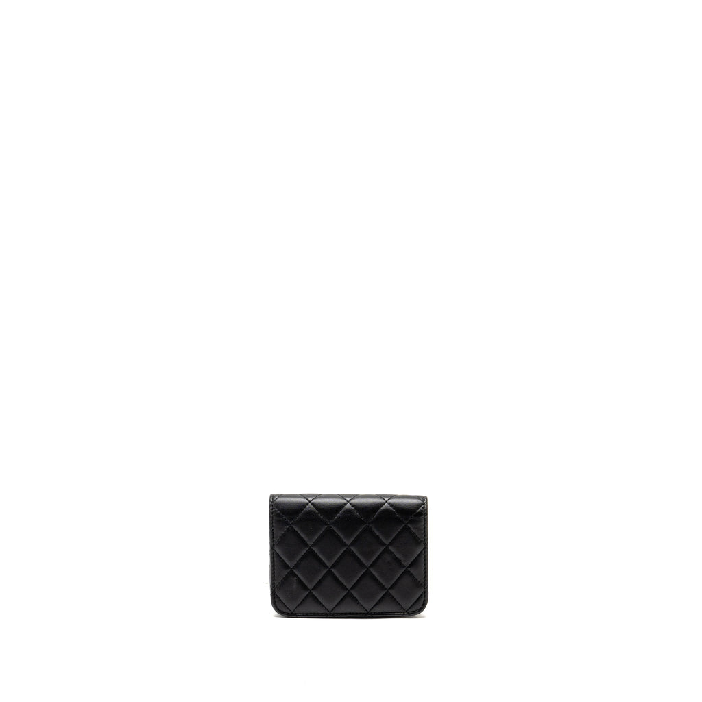 Chanel Zirconium Flap Clutch/Card Holder with Chain Lambskin Black