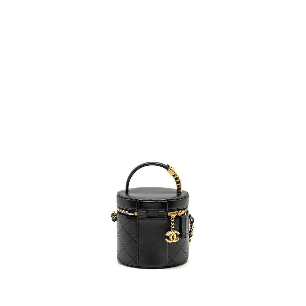 Chanel Pearl Letter Logo Detailed Vanity Case Calfskin Black
