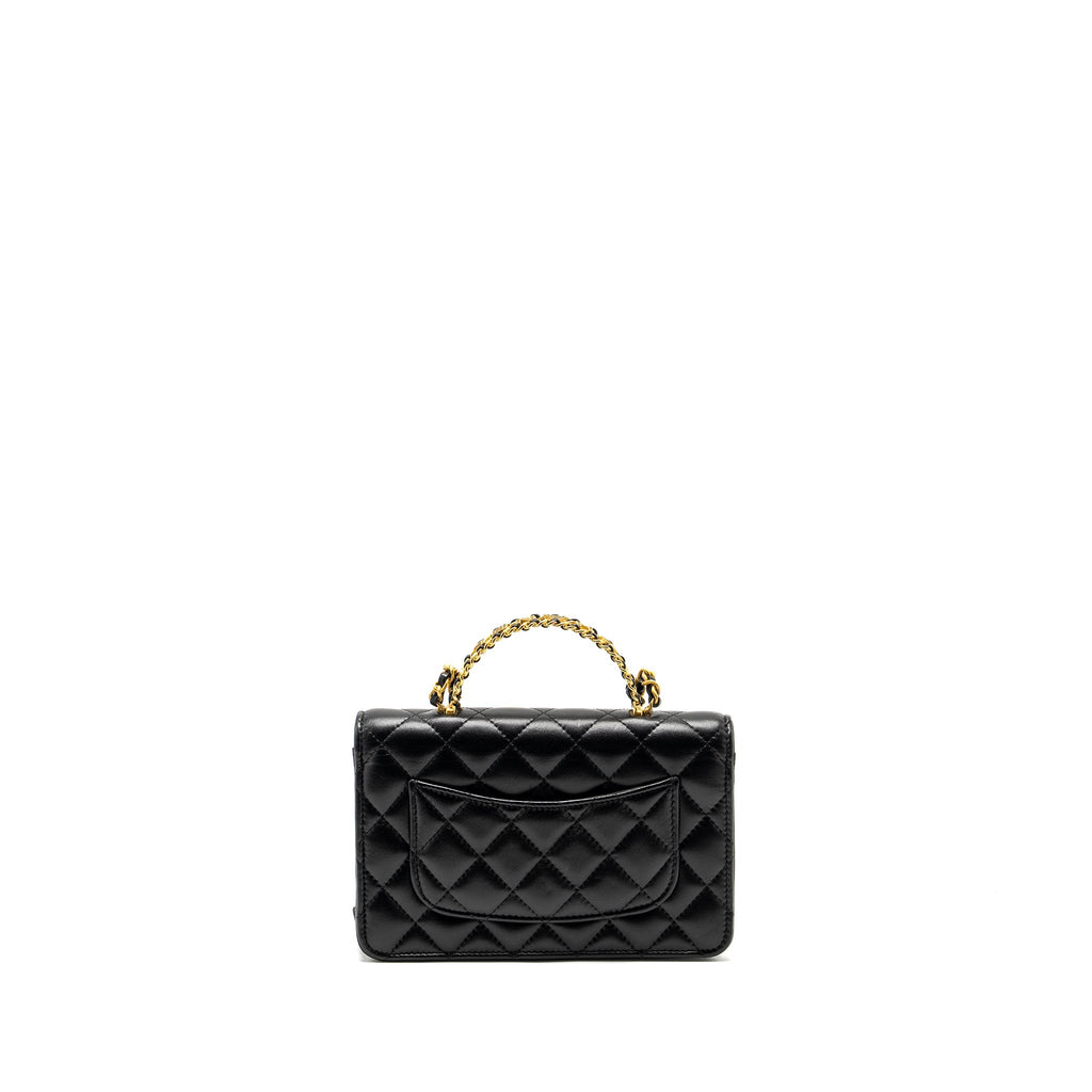 Chanel Letter Logo Top Handle Wallet On Chain Lambskin Black  (Microchip)