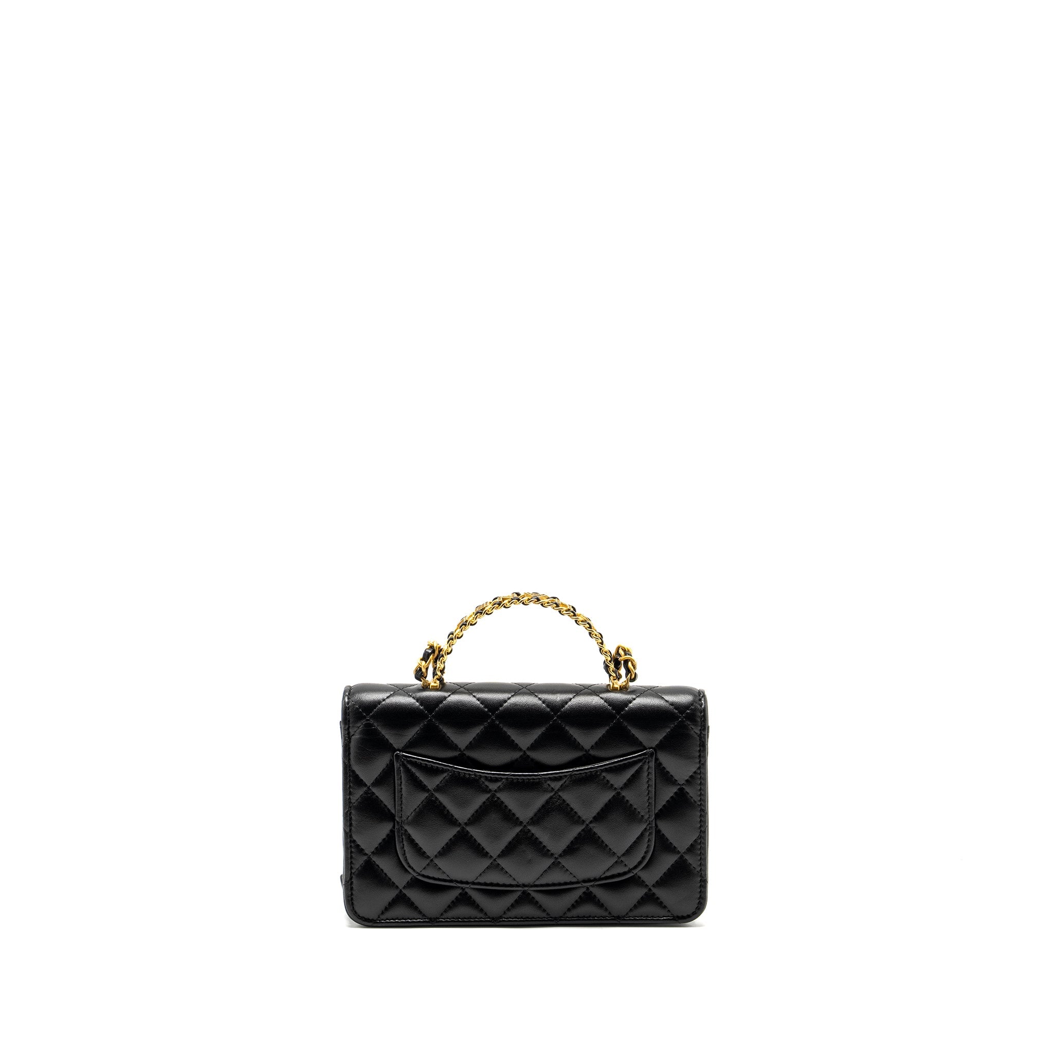 Chanel Letter Logo Top Handle Wallet On Chain Lambskin Black  (Microchip)