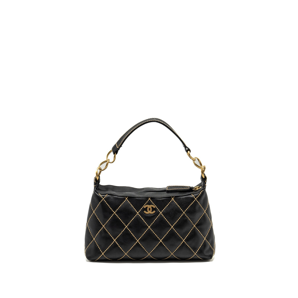 Chanel vintage quilted zip shoulder bag calfskin black