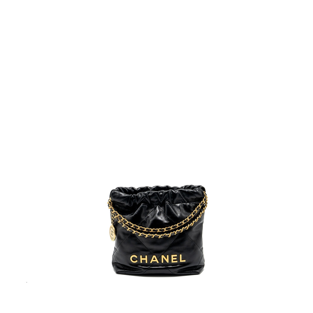 Chanel mini 22 bag shiny calfskin black  (microchip)
