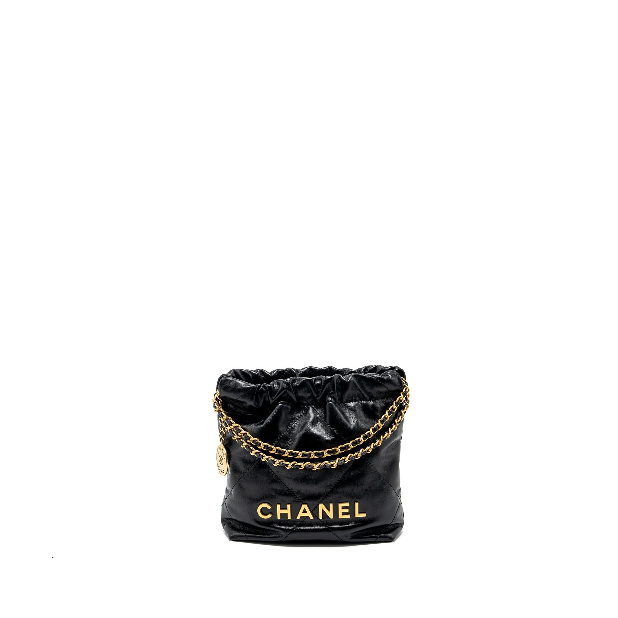 Chanel mini 22 bag shiny calfskin black  (microchip)