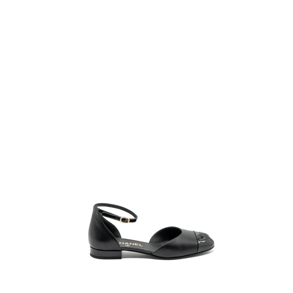 Chanel Size 37 Flat Shoes Lambskin/Patent Black