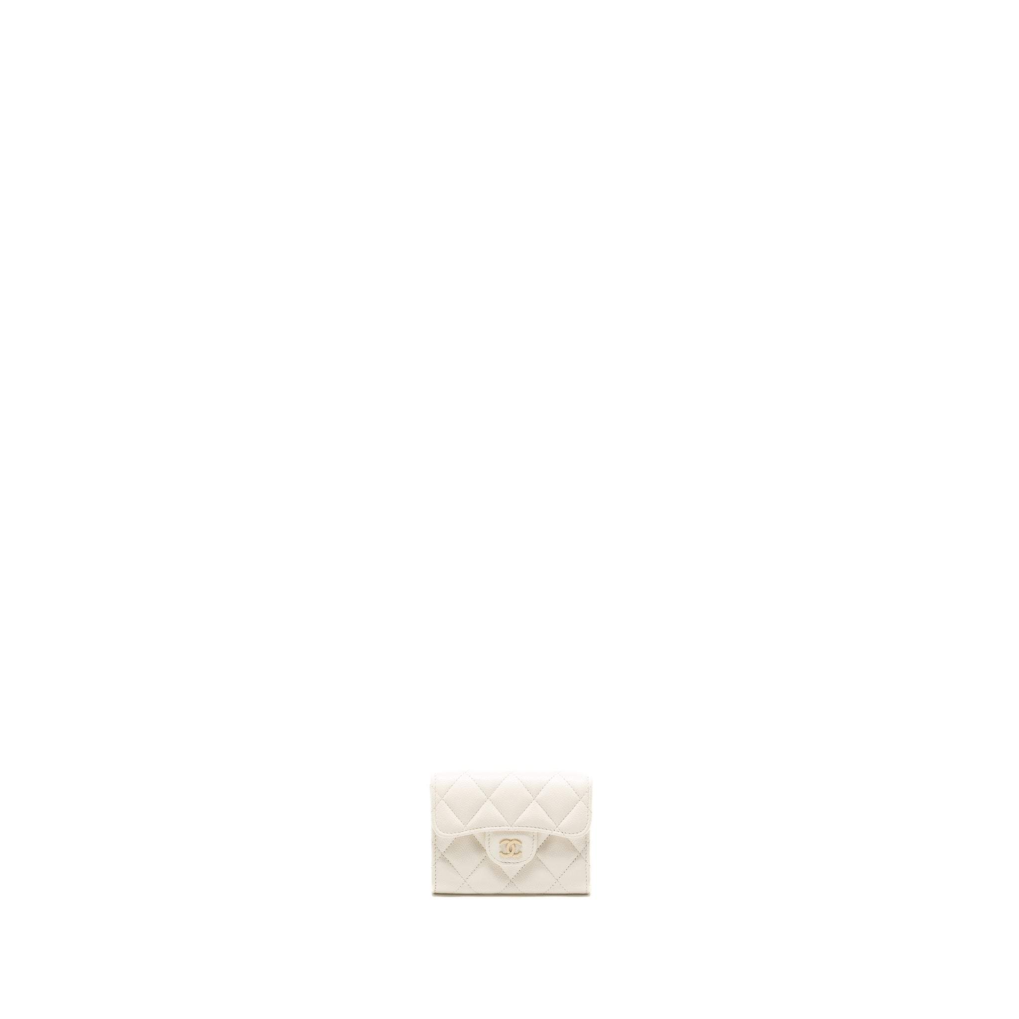 Chanel Classic Flap Card Holder Caviar White L (microchip)
