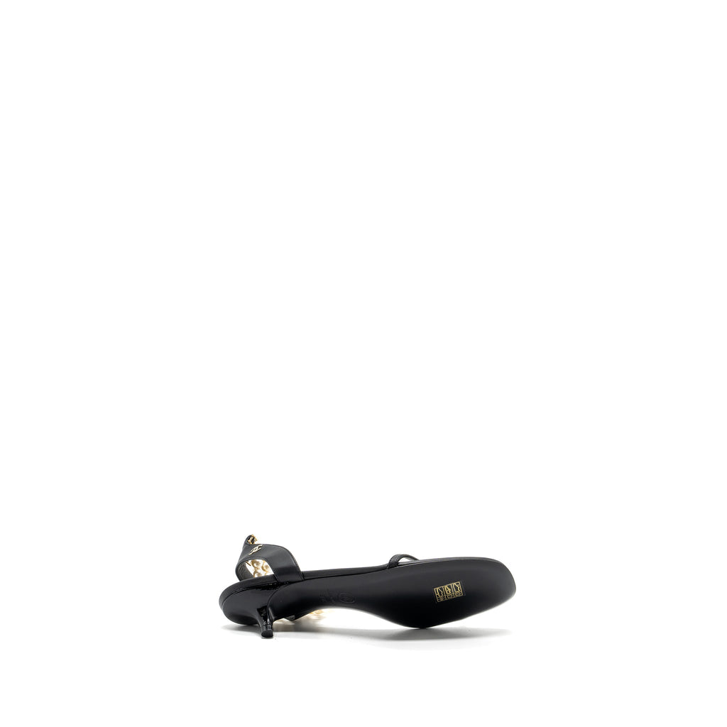 Chanel size 38 heel sandals with pearl leather black