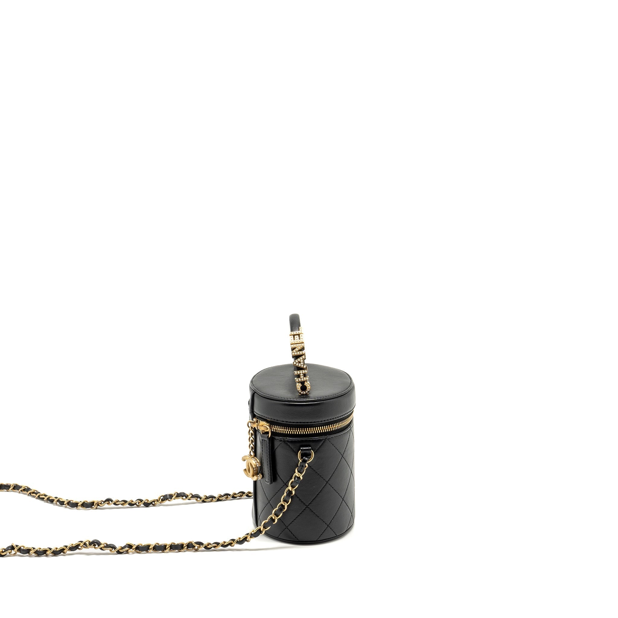 Chanel Pearl Letter Logo Detailed Vanity Case Calfskin Black