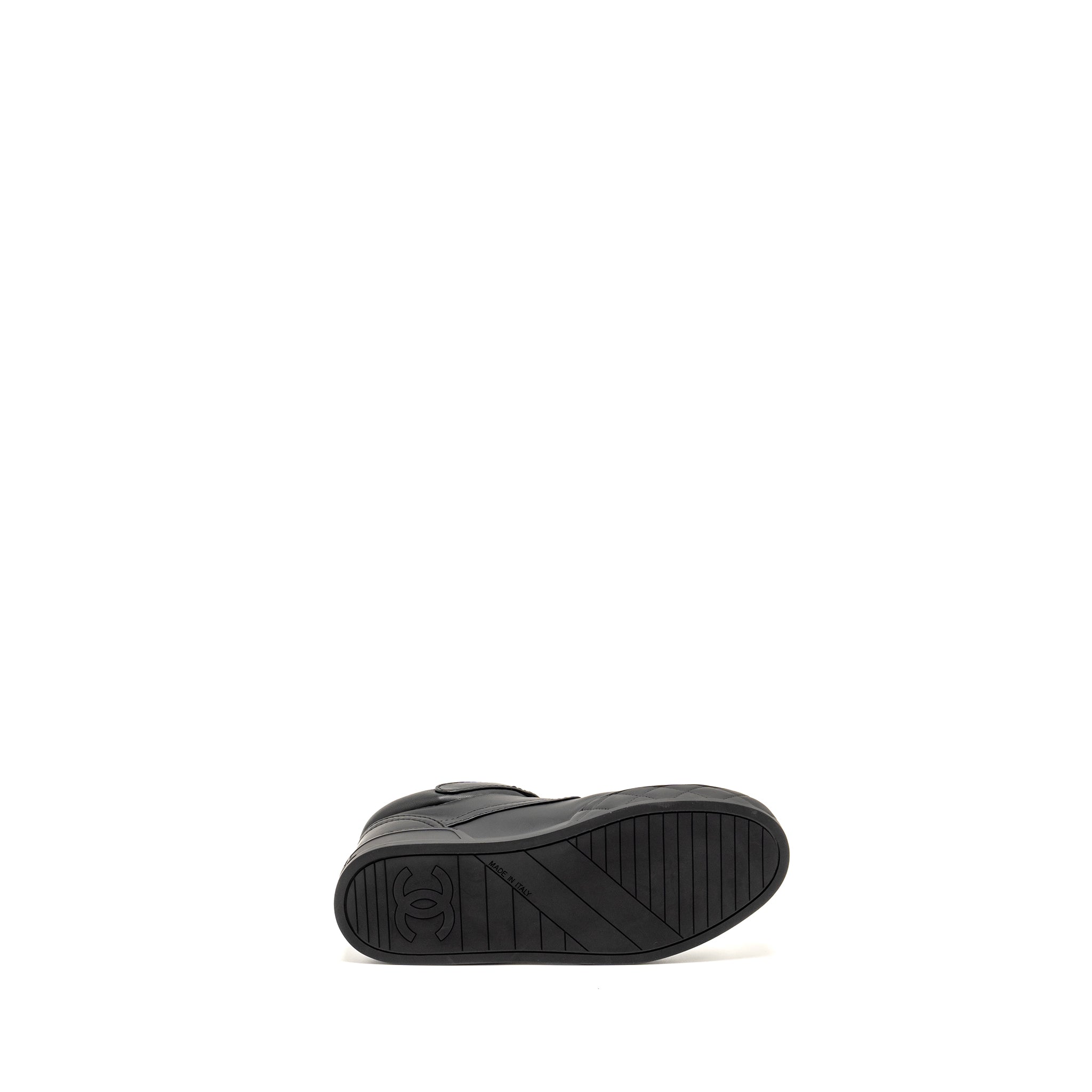 Chanel Size 37.5 23A Letter Logo Sneakers Lambskin Black L