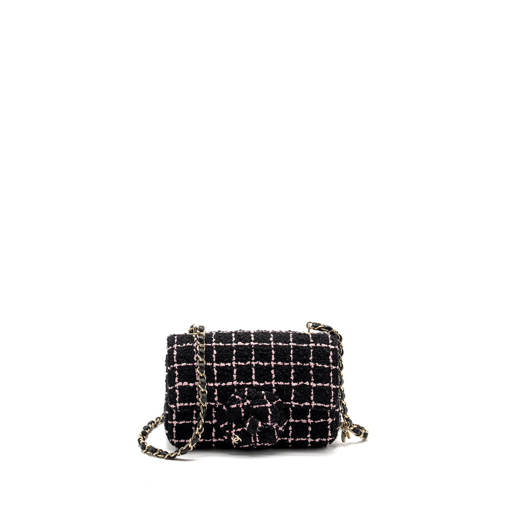 Chanel 23K Flower Bomb Mini Rectangular Flap Bag Tweed Black/Pink L (Microchip)
